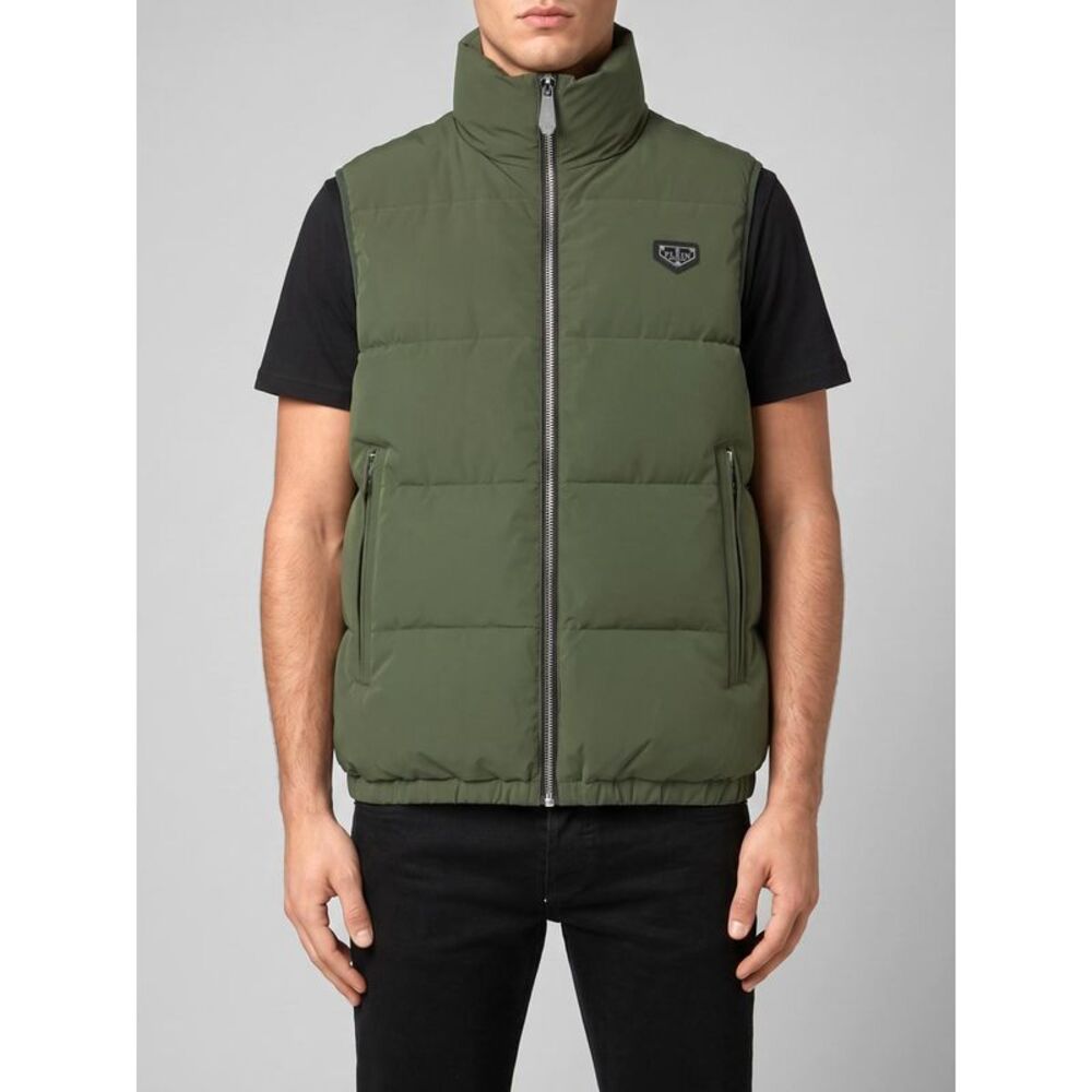Philipp Plein Men Philipp Plein High Neck Padded Technical Fabric Vest With Zip